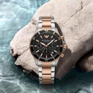 Emporio Armani AR70010 Rose Gold Silver Black Dial – Quartz Chronograph Watch